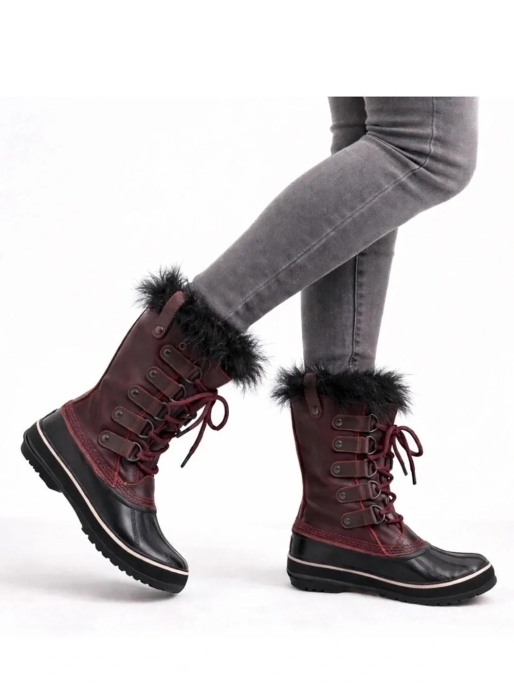 SOREL Joan of Arctic Premium Red Leather Snow Boots Size 6.5